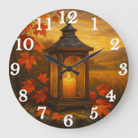 Autumn lantern with maple leaves glow