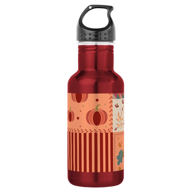 Autumn Leaf Acorn Patchwork Pattern Art 532 Ml Water Bottle (Front)