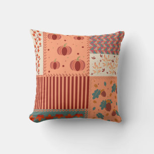 Autumn Leaf Acorn Patchwork Pattern Art Cushion