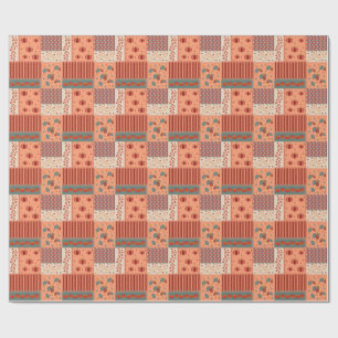Autumn Leaf Acorn Patchwork Pattern Art Wrapping Paper