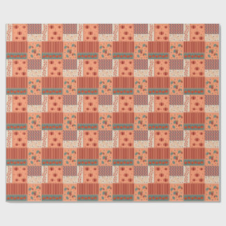 Autumn Leaf Acorn Patchwork Pattern Art Wrapping Paper