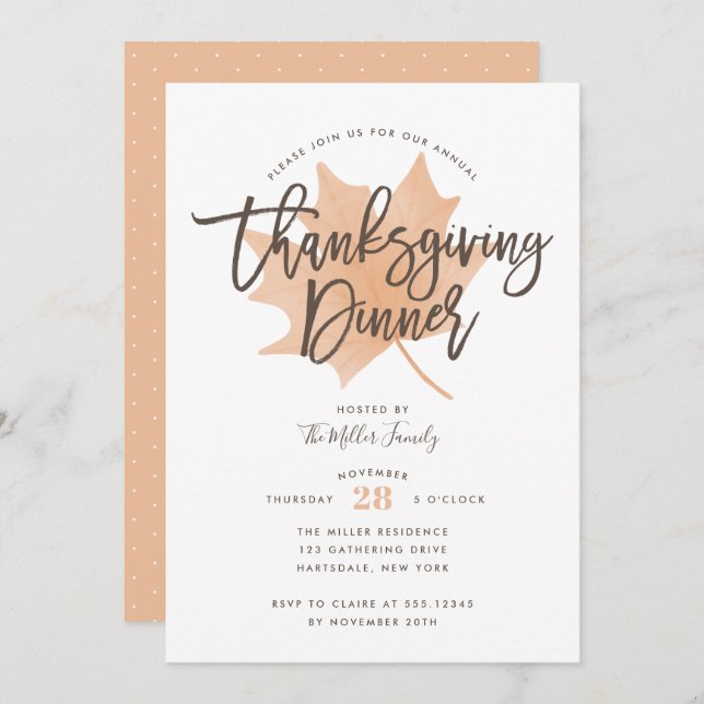 Autumn Leaf Chic Thanksgiving Dinner Invitation (Front/Back)