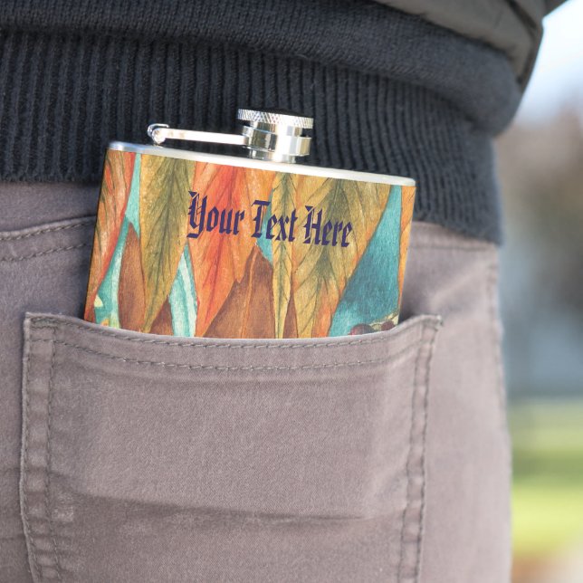 autumn leaf colours original stylised modern art hip flask (In Situ)