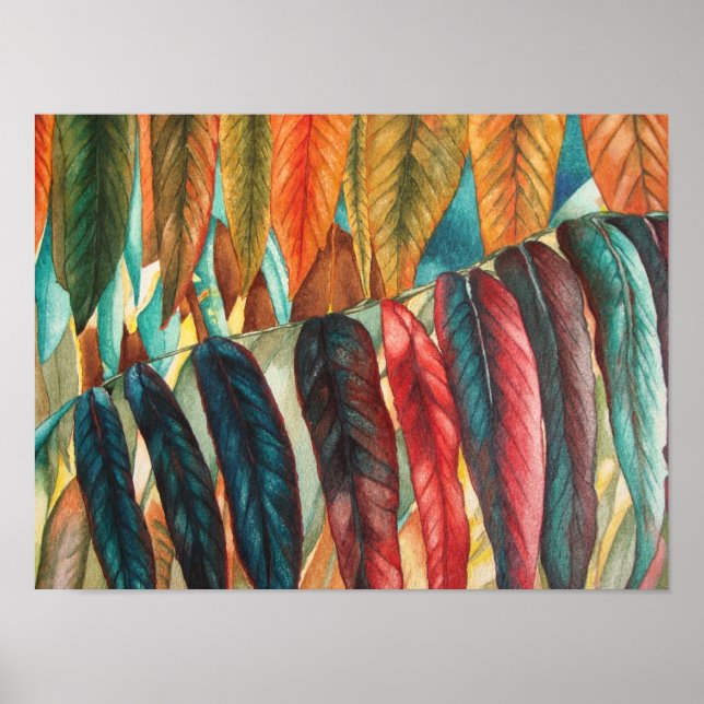autumn leaf colours original stylised modern art poster (Front)