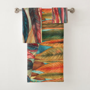 autumn leaf colours original stylised modern bath towel set