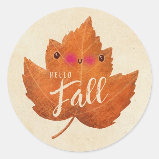 Autumn Leaf Cute Halloween Thanksgiving Fall Classic Round Sticker (Front)