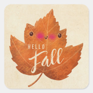 Autumn Leaf Cute Halloween Thanksgiving Fall Square Sticker