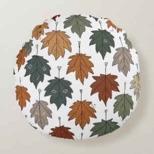 Autumn Leaf Doodle Round Pillow