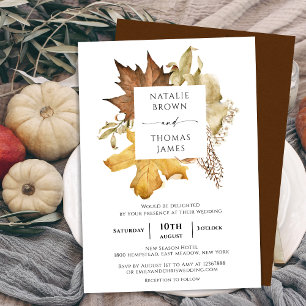 Autumn Leaf   Elegant Watercolor Fall Wedding Invitation