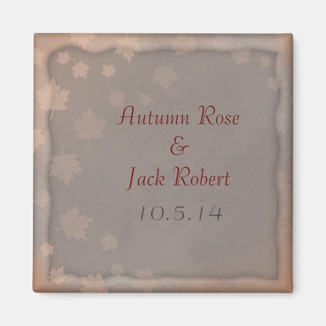 Autumn Leaf Fall Wedding Favour Save the Date Magnet (Front)
