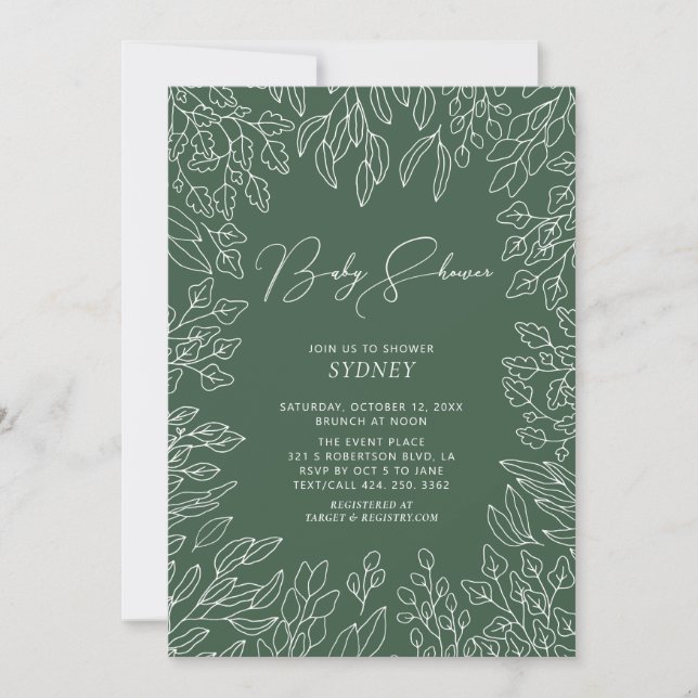 Autumn Leaf | Green Neutral Baby Shower Invitation (Front)