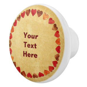 Autumn Leaf Hearts On Old Paper Ceramic Knob