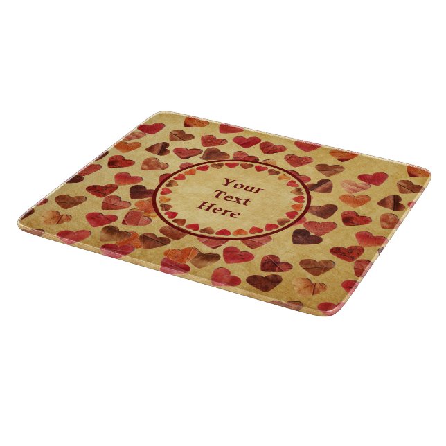 Autumn Leaf Hearts On Old Paper Cutting Board (Corner)