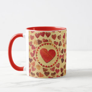 Autumn Leaf Hearts On Old Paper Mug