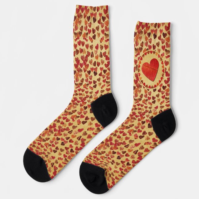 Autumn Leaf Hearts On Old Paper Socks (Left)