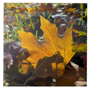 Autumn leaf in the sun ceramic tile