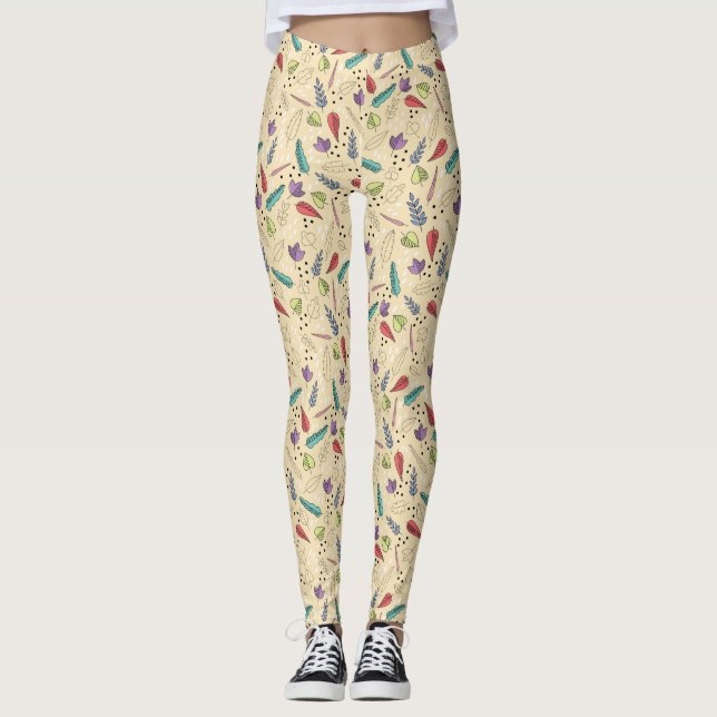 Autumn Leaf Medley Colourful Fall Leggings (Front)