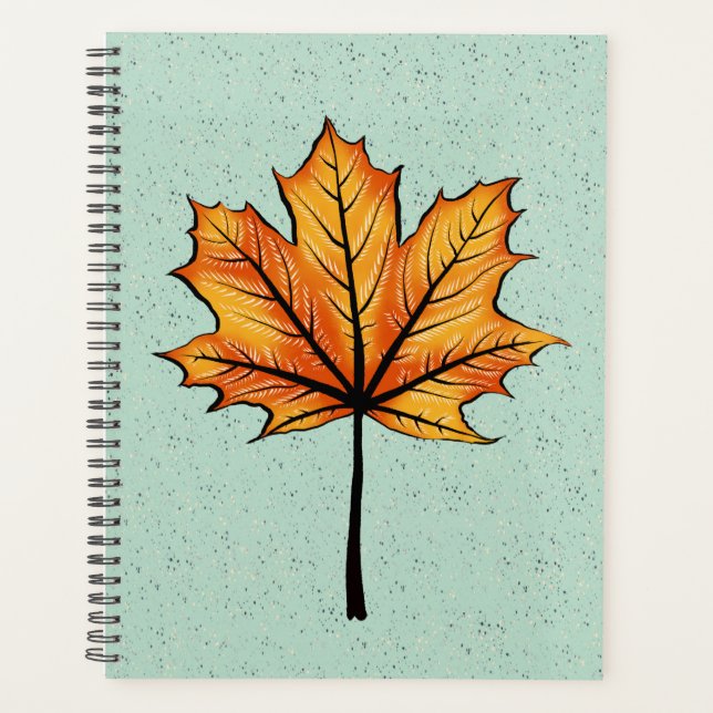Autumn Leaf On Blue Decorative Botanical Art Planner (Front)