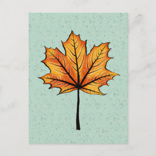 Autumn Leaf On Blue Decorative Botanical Art Postcard