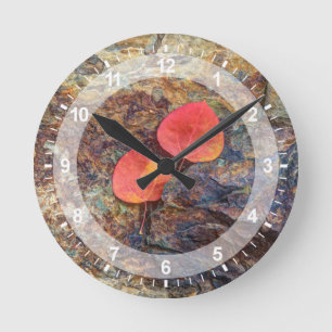 Autumn leaf on rock, California Round Clock
