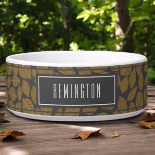 Autumn Leaf Pattern Custom Pet Name Bowl