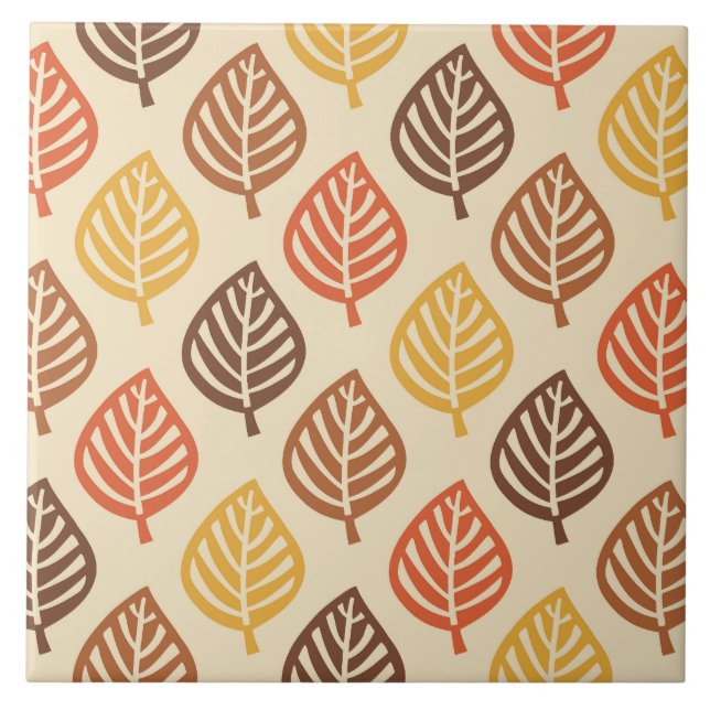 Autumn Leaf Pattern in Fall Colours Ceramic Tile (Front)