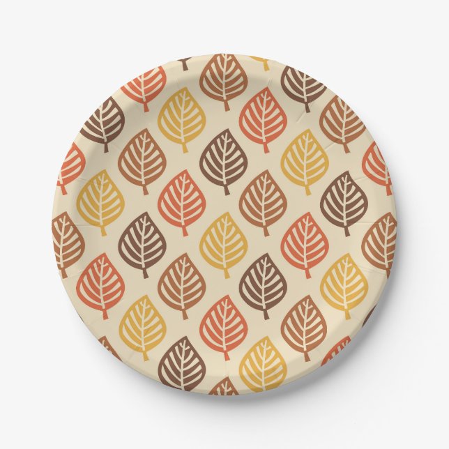 Autumn Leaf Pattern in Fall Colours Paper Plate (Front)