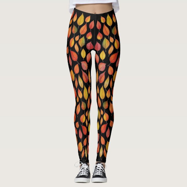 Autumn Leaf Pattern Leggings – Fall Foliage Design (Front)