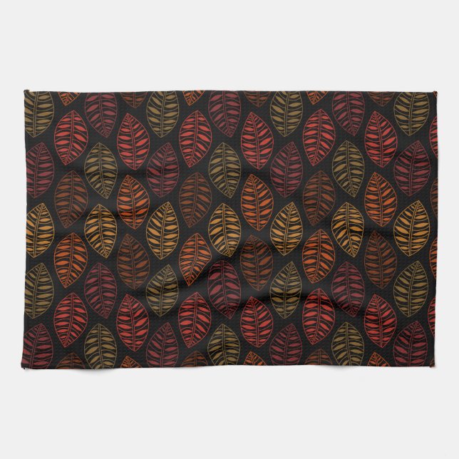 Autumn Leaf Pattern Tea Towel (Horizontal)