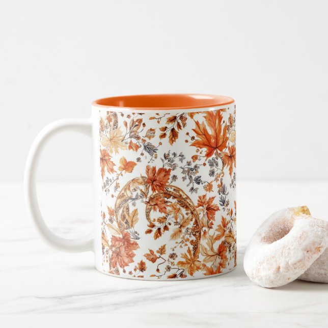 Autumn Leaf Pattern Two-Tone Coffee Mug (With Donut)