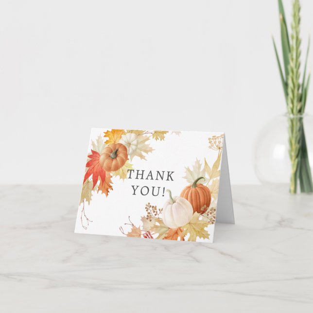 Autumn Leaf Pumpkins Bridal Shower Thank You Note Card (Front)