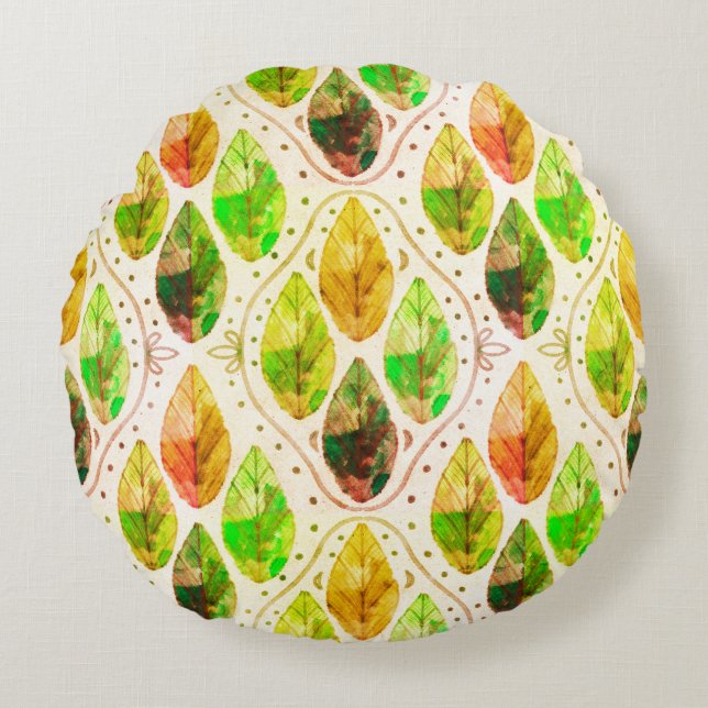 Autumn Leaf Round Pillow (Front)