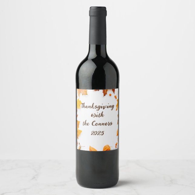 Autumn Leaf Thanksgiving Beverage Wine Label (Front)