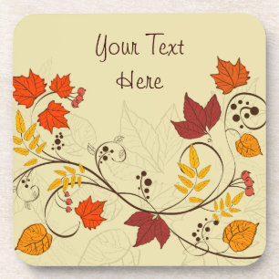 Autumn Leaf Vines with Customisable Text Coaster