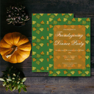 Autumn leaf watercolor Friendsgiving dinner party Invitation
