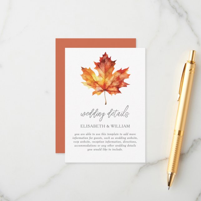 Autumn Leaf Wedding details Enclosure Card (Front/Back In Situ)