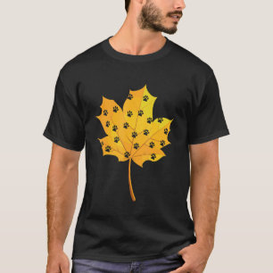 Autumn Leaf with Cat Footprint Fall Leaves Season T-Shirt