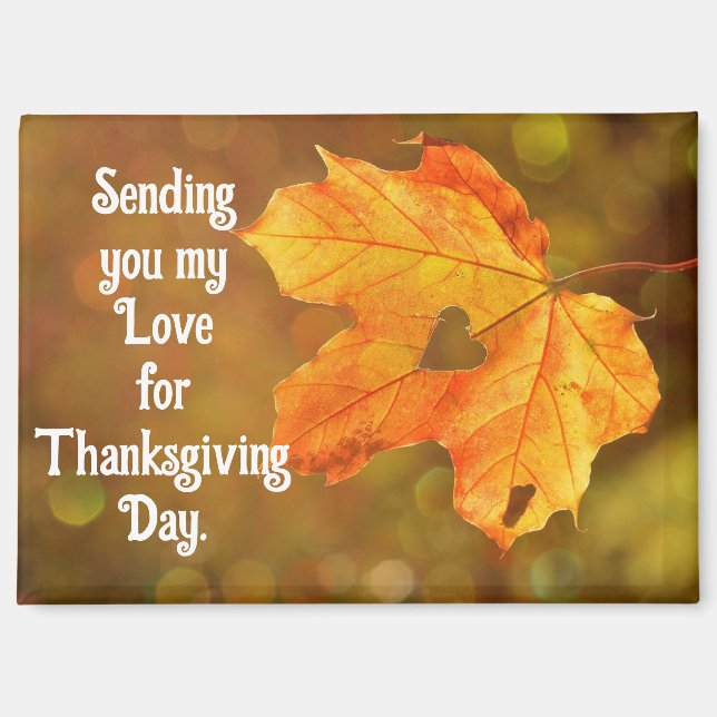 Autumn Leaf With Heart Thanksgiving Magnet (Front)
