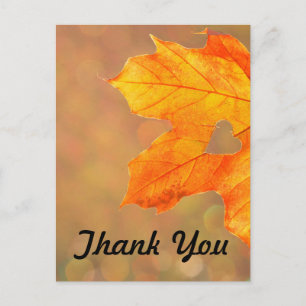Autumn Leaf With Heart  Wedding Thank You Announcement Postcard