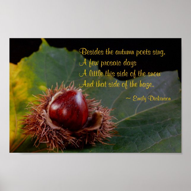 Autumn Leaf With Nut & Emily Dickinson Poem Poster (Front)