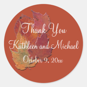 Autumn Leaves 3" Diameter Wedding Favour Sticker