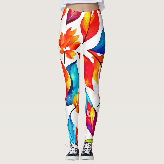 Autumn Leaves Abstract Pattern Leggings (Front)