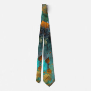 Autumn leaves Abstract Teal Rust Gold  Tie
