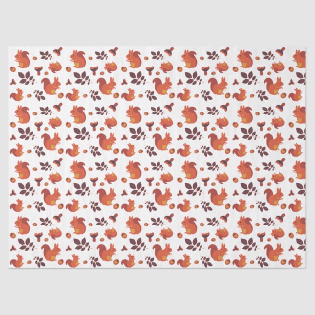 Autumn Leaves, Acorn and Squirrel Pattern Tissue Paper (Front)