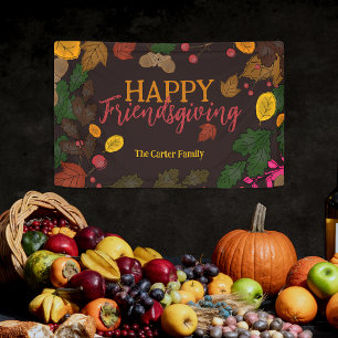 Autumn Leaves Acorns Berries Happy Friendsgiving Banner