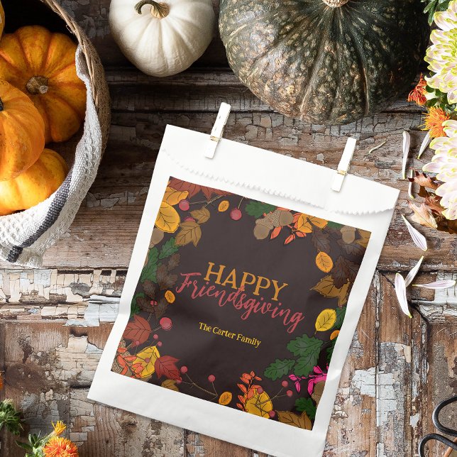 Autumn Leaves Acorns Berries Happy Friendsgiving Favour Bag (Creator Uploaded)