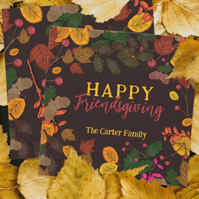 Autumn Leaves Acorns Berries Happy Friendsgiving Holiday Card (Creator Uploaded)