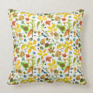 Autumn Leaves Acorns Pinecones Forest Cushion