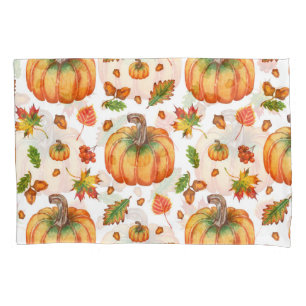 Autumn leaves, acorns: watercolor pattern. pillowcase