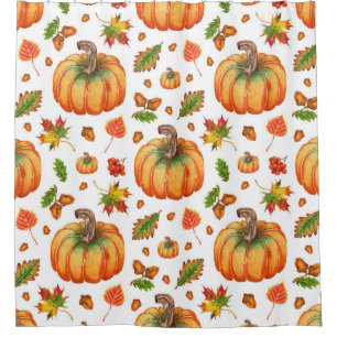 Autumn leaves, acorns: watercolor pattern. shower curtain